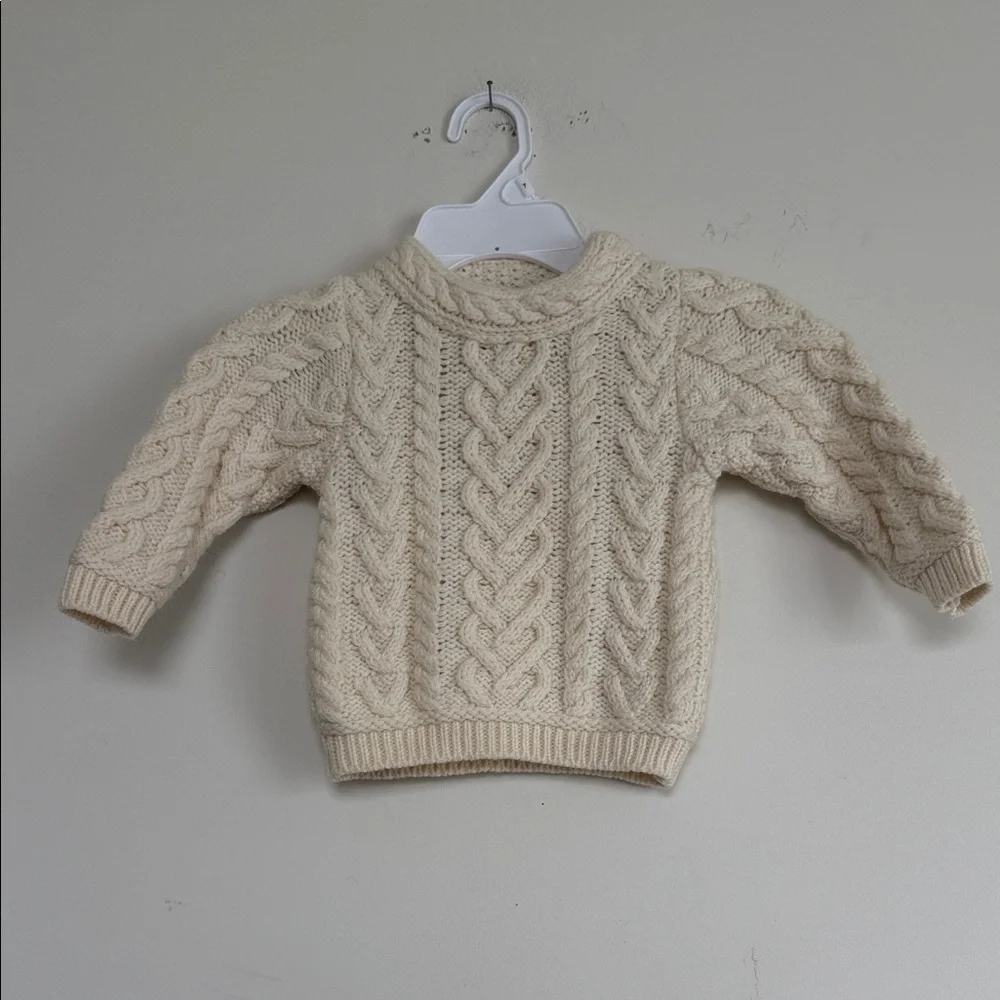Aran Crafts 100% Merino Wool Cream Cable Knit Turtleneck Sweater